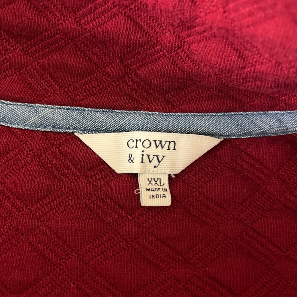 Crown & Ivy Belk Burgundy Diamond Quilted Pullover with Chambray Trim Size XXL - Picture 8 of 9